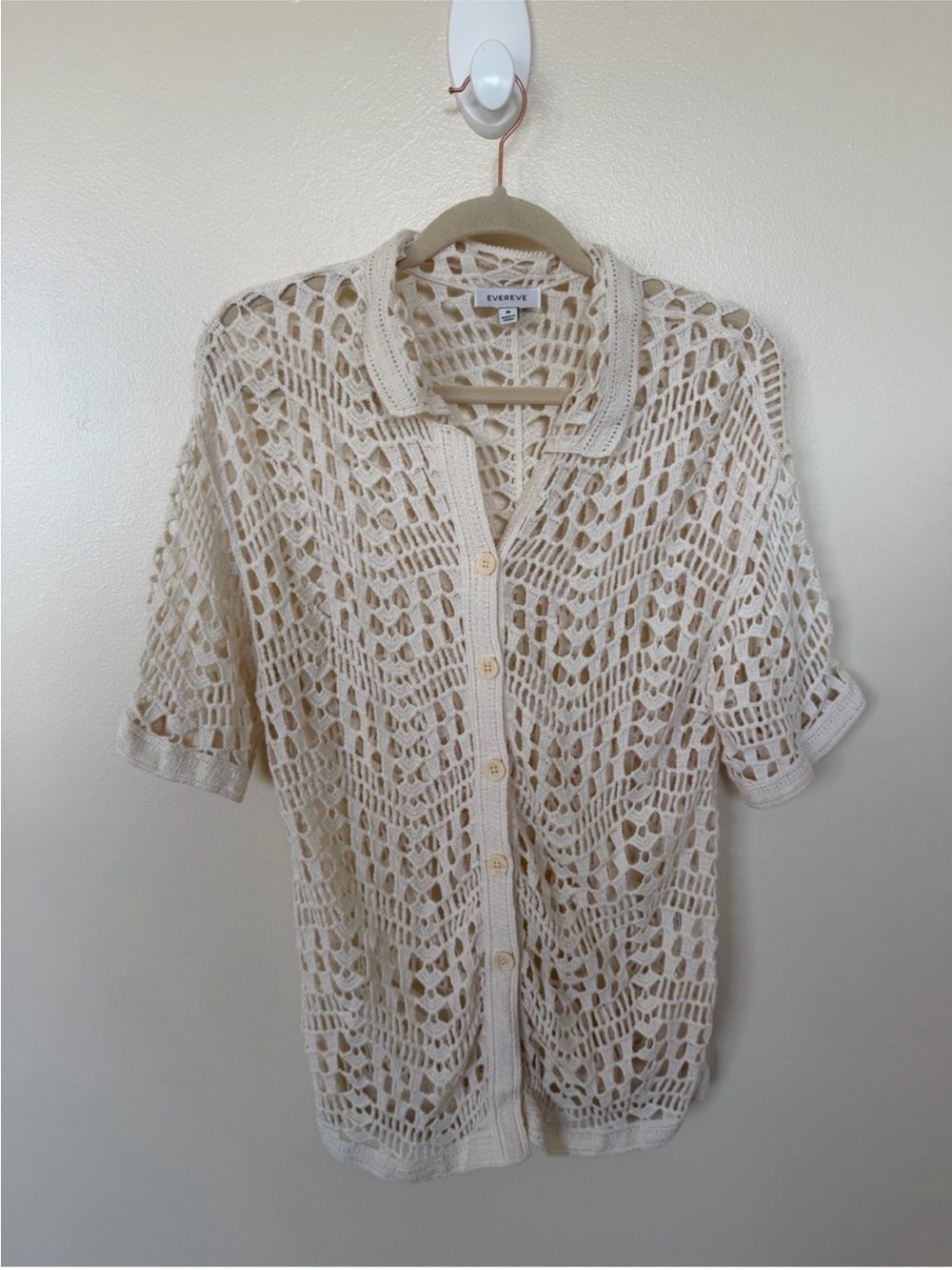 Evereve Cream Crochet Button-Front Cardigan